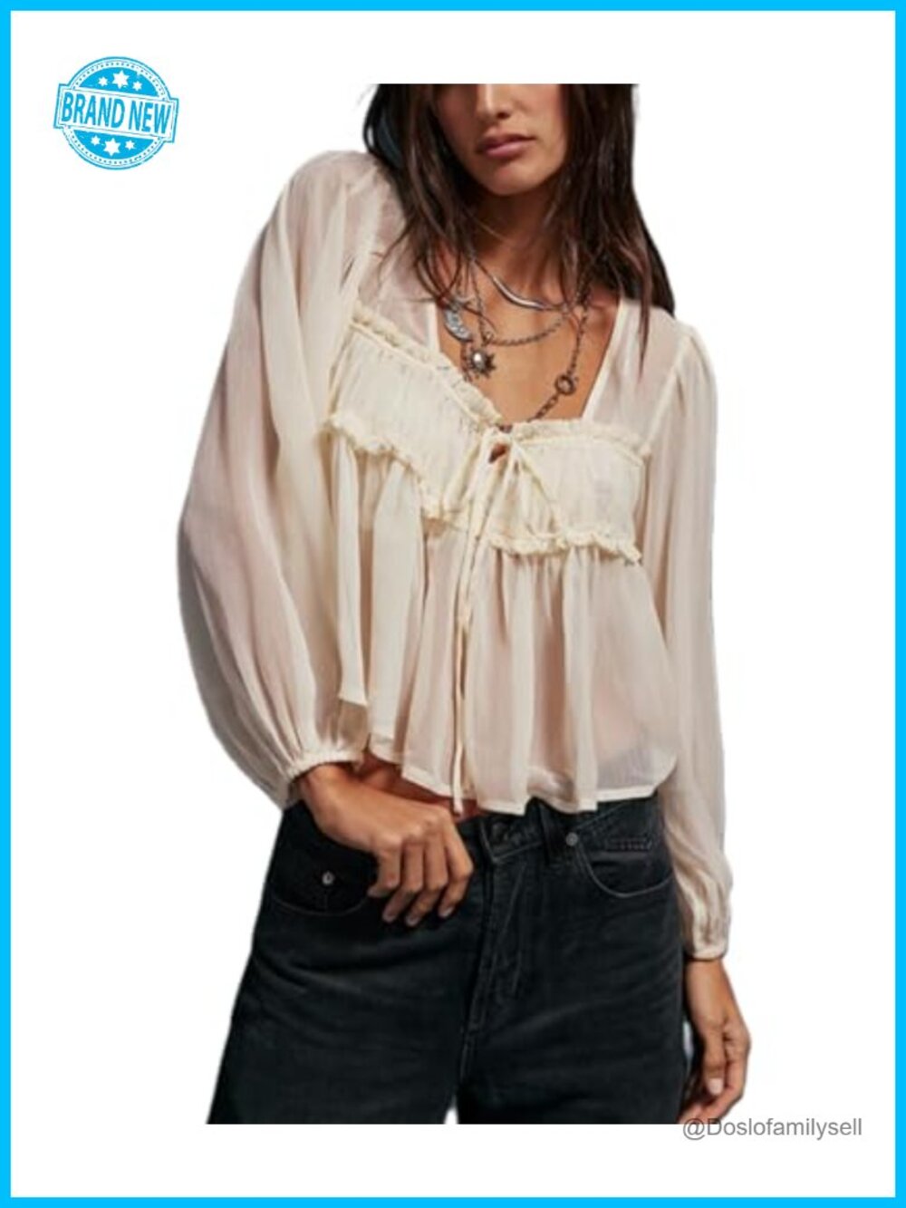 Women Sheer Mesh Poncho Top Long Sleeve Ruffle Hem Chiffon Blouse